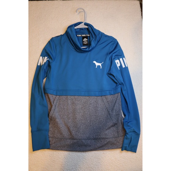 Victoria's Secret PINK Tops - Victorias Secret PINK Ultimate Cowl Neck Pullover Blue Grey Colorblock Medium